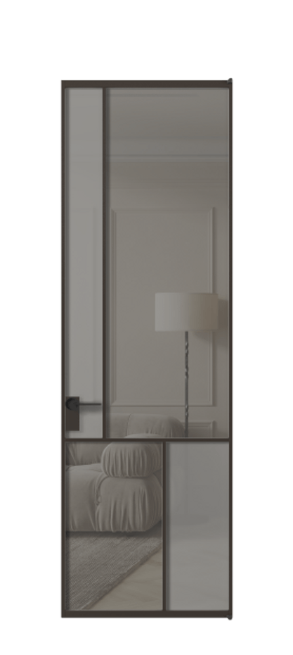 Межкомнатная дверь Мозаик АЛПЛ041.20 Алюминий антрацит Сатинированное серое стекло, триплекс, 6 мм + Прозрачное серое стекло, триплекс Цена 199040 ₽ | Volhovec