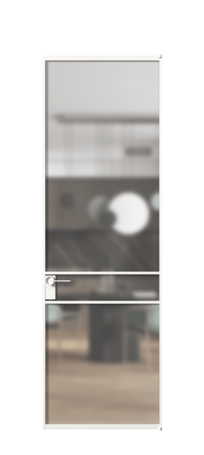 Алюминиевая дверь АЛПЛ040.02 Алюминий Белый Сатинированное стекло "Мателюкс Кристал Вижн", калёное, матовое, каленое 6 мм Цена 126530  | Volhovec