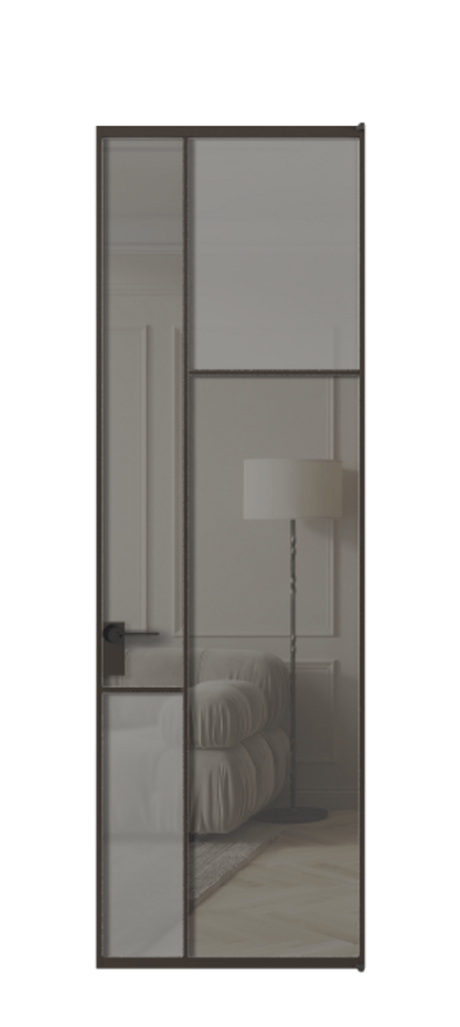 Межкомнатная дверь Мозаик АЛПЛ041.11 Алюминий антрацит Сатинированное серое стекло, триплекс, 6 мм + Прозрачное серое стекло, триплекс Цена 199040 ₽ | Volhovec