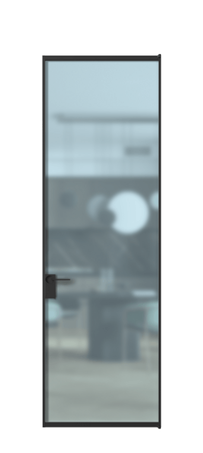 Алюминиевая дверь АЛПЛ040.01 Алюминий Черный Сатинированное голубое стекло, триплекс Цена 115570  | Volhovec