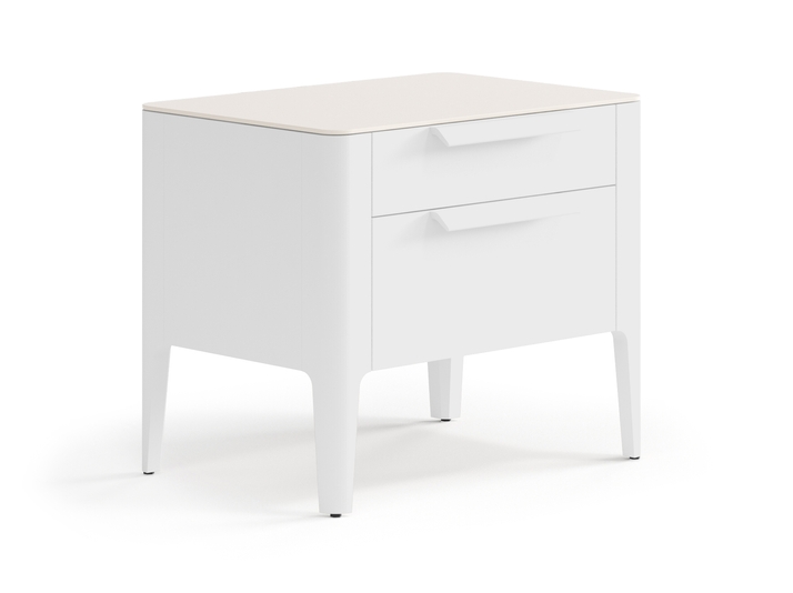 Мебель Тумба прикроватная Пьега 2 ящика. Цвет Матовый белоснежный. Материал Гладкая эмаль. Коллекция Тумба прикроватная Пьега 2 ящика. Картинка.