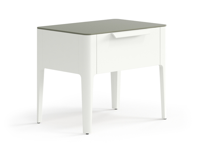 Мебель Тумба прикроватная Пьега 1 ящик. Цвет Матовый жемчужный. Материал Гладкая эмаль. Коллекция Тумба прикроватная Пьега 1 ящик. Картинка.