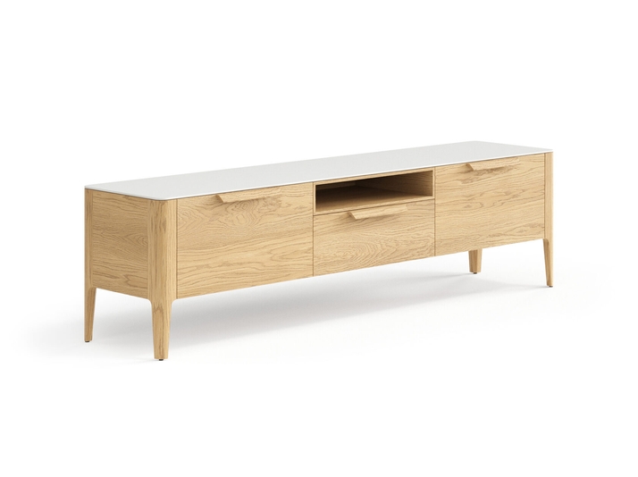 Мебель ТВ тумба Пьега. Цвет Дуб соломенный матовый. Материал Массив дуба матовый. Коллекция ТВ тумба Пьега. Картинка.