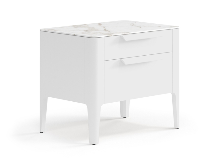 Мебель Тумба прикроватная Пьега 2 ящика. Цвет Матовый белоснежный. Материал Гладкая эмаль. Коллекция Тумба прикроватная Пьега 2 ящика. Картинка.
