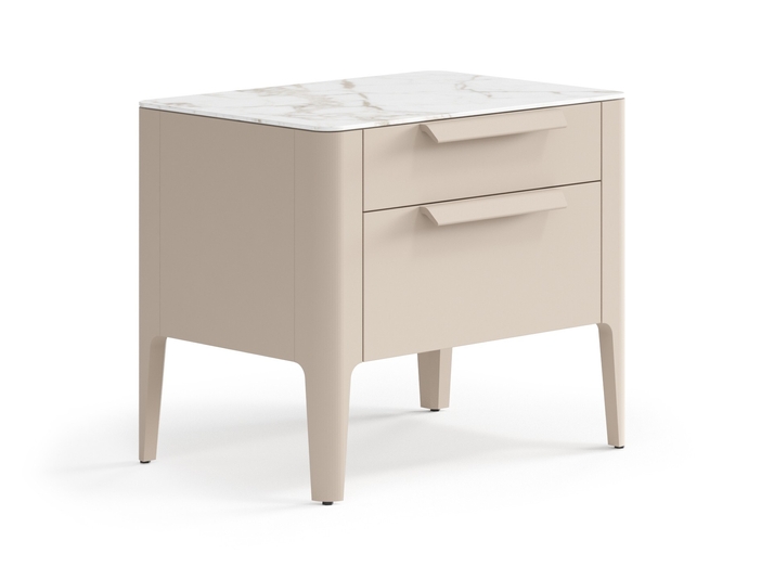 Мебель Тумба прикроватная Пьега 2 ящика. Цвет Матовый бисквитный. Материал Гладкая эмаль. Коллекция Тумба прикроватная Пьега 2 ящика. Картинка.
