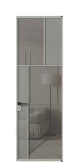 Дверь межкомнатная АЛПЛ041.22 АНСР Серый сатин матовое + Серый прозрачное. Цвет Алюминий нейтральный серый. Материал Алюминий в эмали. Коллекция Мозаик. Картинка.