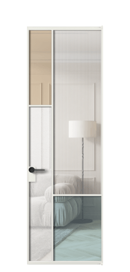 Дверь межкомнатная АЛПЛ041.13 АССР 4 стекла. Цвет Алюминий светло-серый. Материал Алюминий в эмали. Коллекция Мозаик. Картинка.