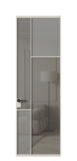 Дверь межкомнатная АЛПЛ041.11 АОС Серый сатин матовое + Серый прозрачное. Цвет Алюминий облачно-серый. Материал Алюминий в эмали. Коллекция Мозаик. Картинка.