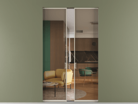 Алюминевая перегородка skr2_01_ Алюминий бежево-серый Бронза прозрачное. Цвет Алюминий бежево-серый. Материал Алюминий в эмали. Коллекция Перегородка Формато скрытый пенал 2 створки. Картинка.