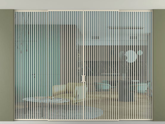 Алюминевая перегородка vn2+2_06 Алюминий бежево-серый Прозрачное голубое стекло, триплекс, 6мм. Цвет Алюминий бежево-серый. Материал Алюминий в эмали. Коллекция Перегородка Формато внутри проёма скрытое крепление в потолок 4 створки. Картинка.