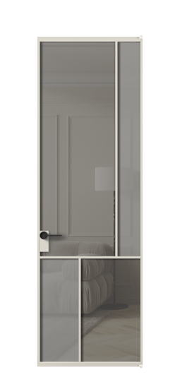 Дверь межкомнатная АЛПЛ041.21 АОС Серый сатин матовое + Серый прозрачное. Цвет Алюминий облачно-серый. Материал Алюминий в эмали. Коллекция Мозаик. Картинка.